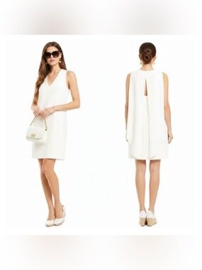 Vince Camuto Ivory Wing Back V-Neck Sleeveless Shift Dress Size 6 NWT